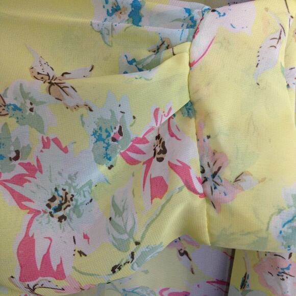 Floral Print Open Front Yellow Cardigan Kimono Duster Shawl M - Picture 4 of 6